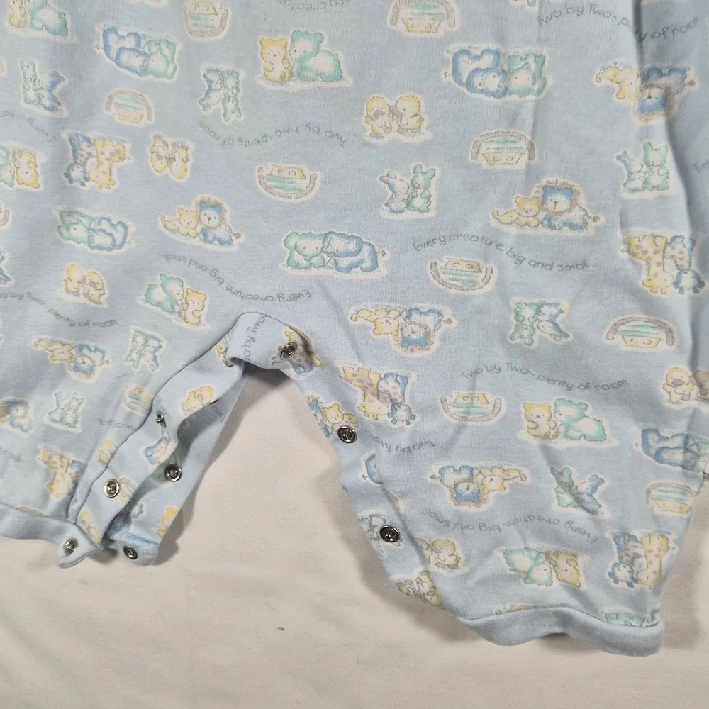 Vintage McBaby Baby Romper 6-9M Blue Animal Print One 2000s Y2k Piece Cotton